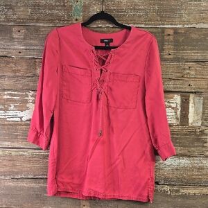 Intro Women's Red Lace-Up Top with 3/4 tabbed sleeves, Size S